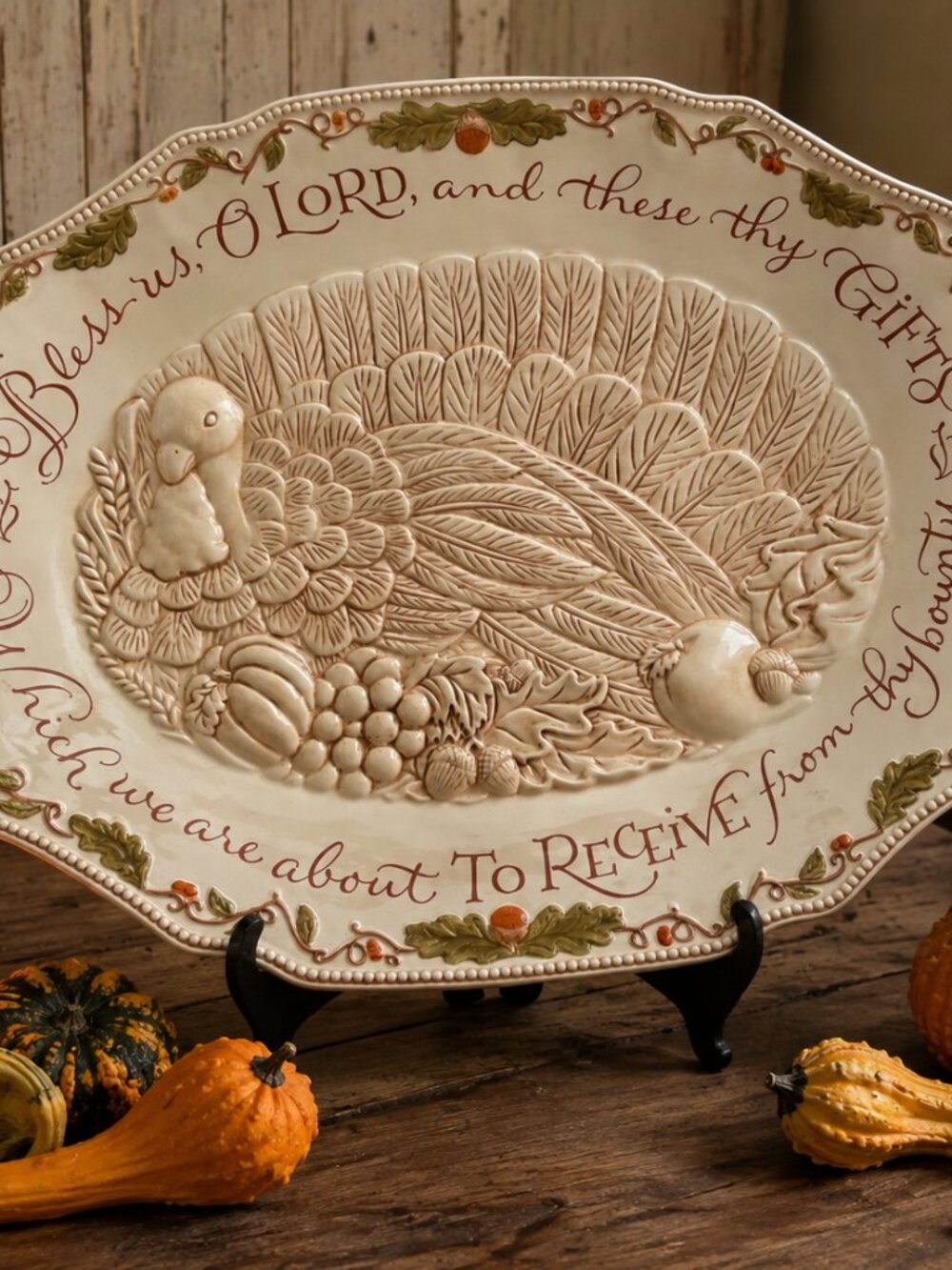 Large Thanksgiving Turkey Platter Harvest Blessing 19.5” x 15”